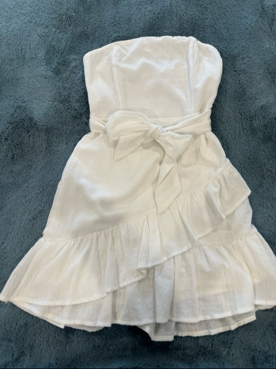 Cream strapless tiered dress with bow size 10