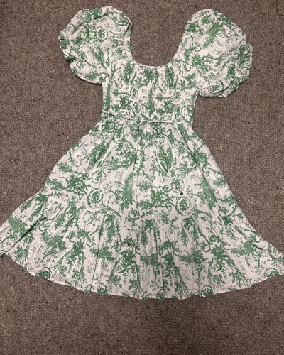 Green and cream puff-sleeve dress size AU 12