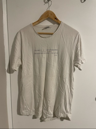 Cotton On White Longline Underground Youth Graphic T-Shirt Size L