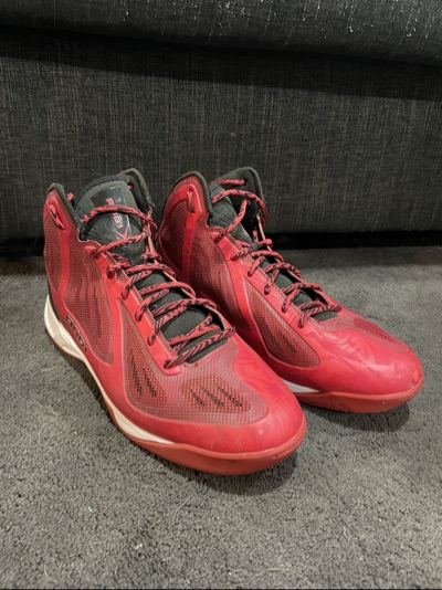 AND1 high-top basketball shoes red and black size 12