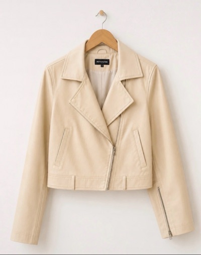 Pretty Little Thing Cream Faux Leather Jacket Sz10
