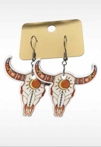 Multicoloured bull skull drop earrings