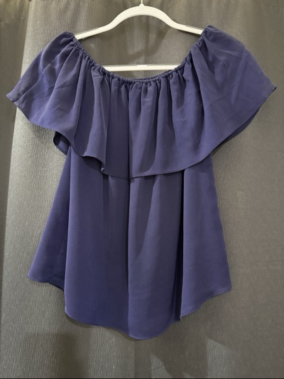 Portmans navy off-shoulder ruffle blouse size 10