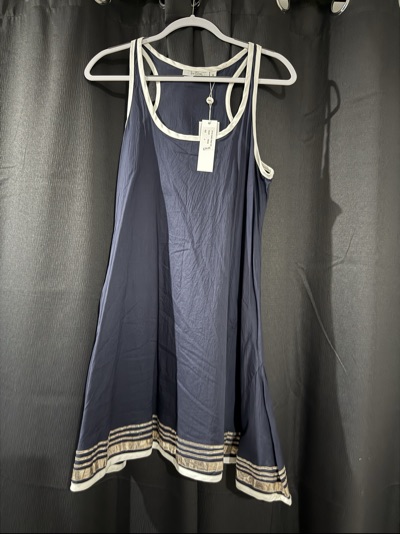 Holiday navy cotton mini dress with contrast trim size S