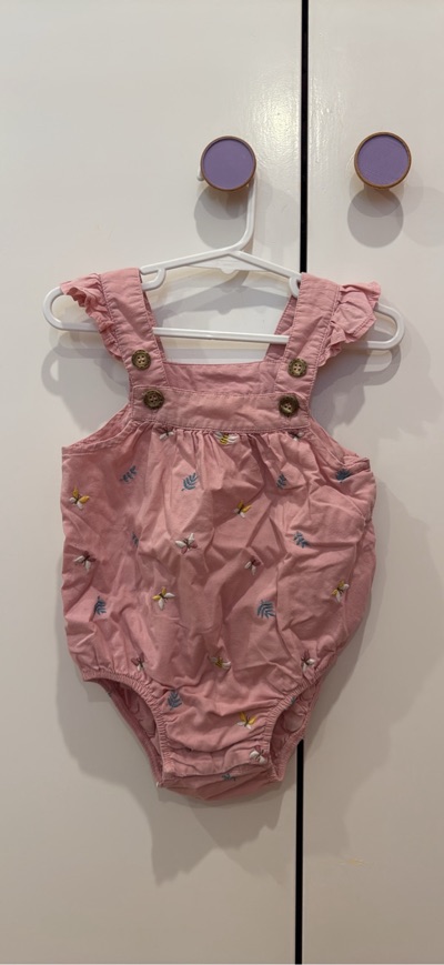 PureBaby Pink Playsuit Bees and Flower Embrodery