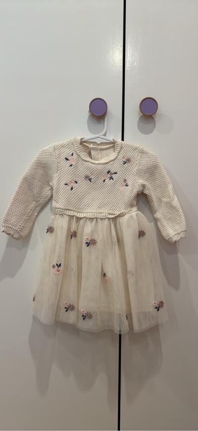 Cream flower embroidery dress