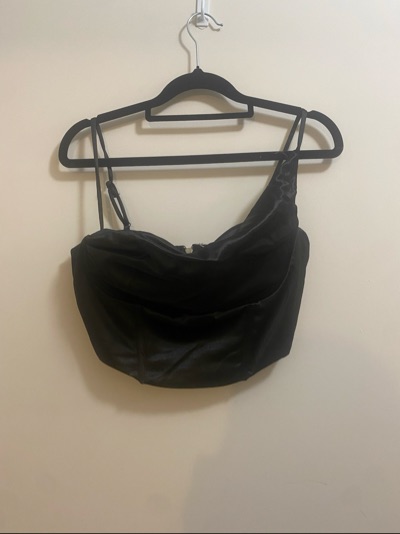 Black Satin Asymmetrical Corset Crop Top By Alive Girl