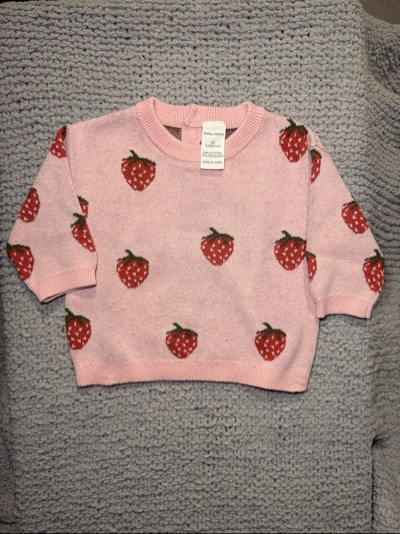 Baby Girl Knit Jumper Pink Strawberries - Size 00 (3-6M)