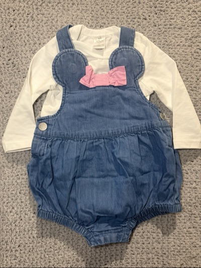 Denim Disney Minnie Mouse Bubble Romper Set (Size 000)