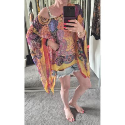 Colourful Mandala Print Sheer Kaftan / Poncho – Free Size - in good condition.