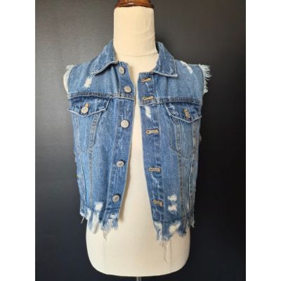 ZARA Authentic Denim TRF Distressed Cropped Denim Vest – Size M – NWT