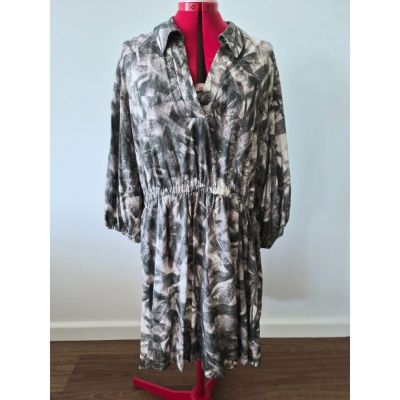 Serafina Lantern Sleeve Mini Dress Khaki Palm – Size 18 BNWT
