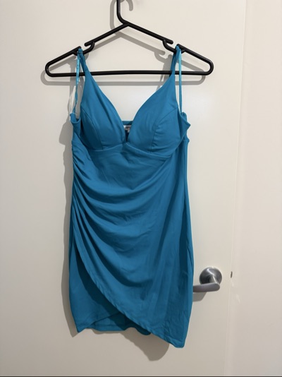 Blue ruched strappy dress size 14