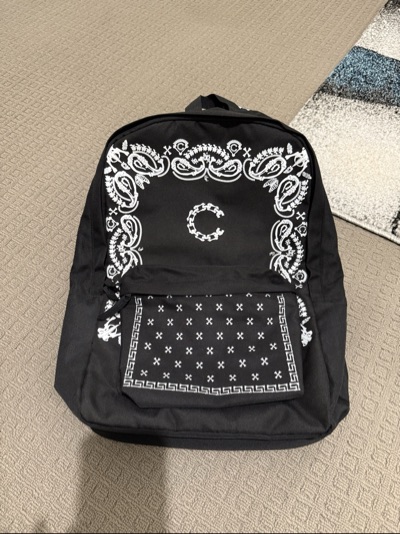Black and white paisley backpack crook and castles