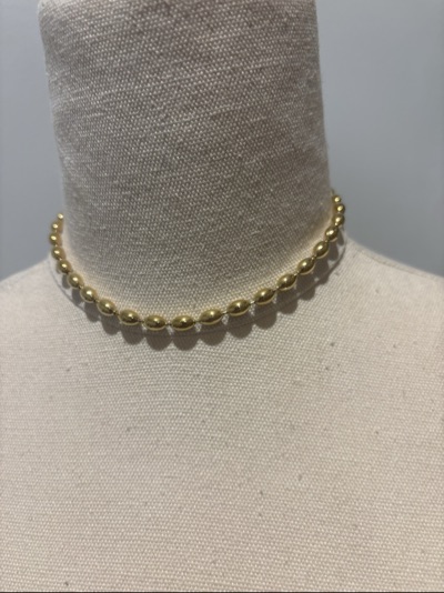 Gold oval bead necklace with extender chain