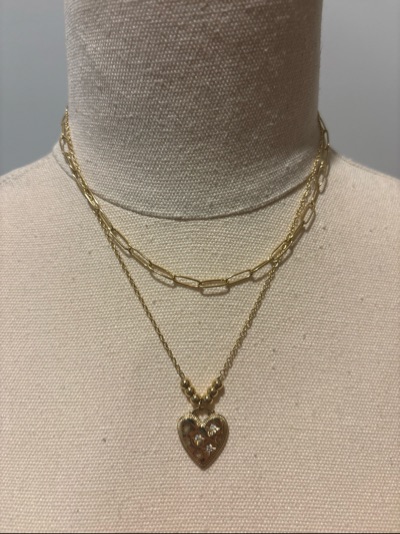 Layered gold-tone heart pendant necklace