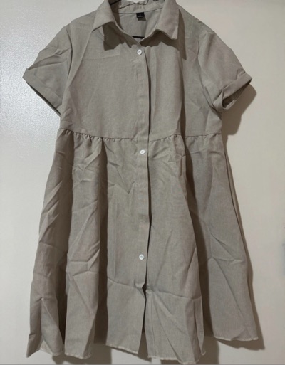 Beige collared button-front dress