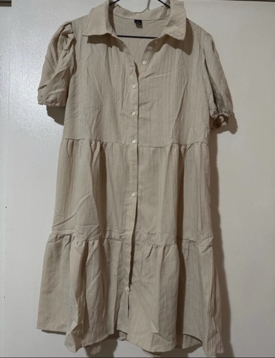Beige tiered collared shirt dress