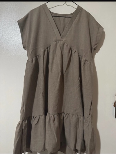 Beige tiered V-neck dress