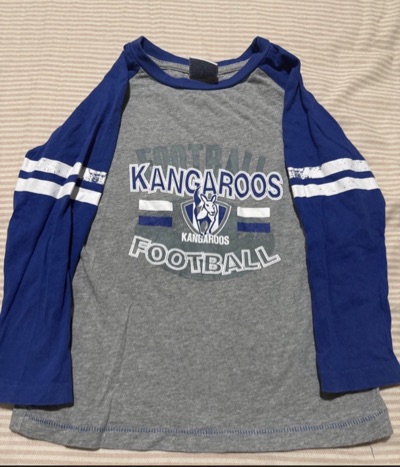 Grey and blue Kangaroos football long-sleeve top