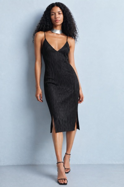 Pull&Bear black thin strap plisse cami dress Sz Xs