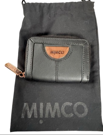 Mimco black leather purse with dust bag zip