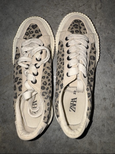 Zara girls leopard lace up casual canvas shoes sz