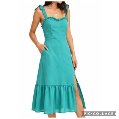 belle & bloom midi dress with tie straps size S