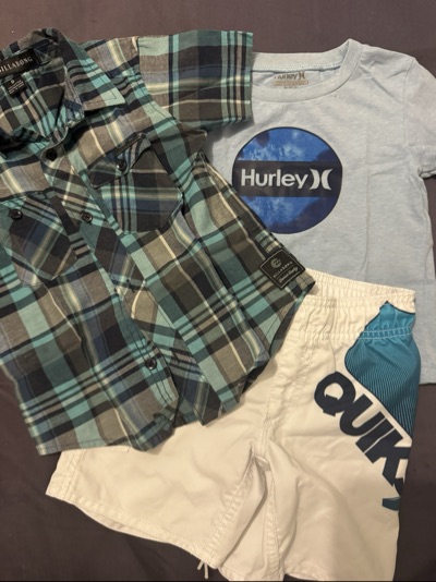Boys 3 piece surf clothes billabong,Hurley,Quiksilver