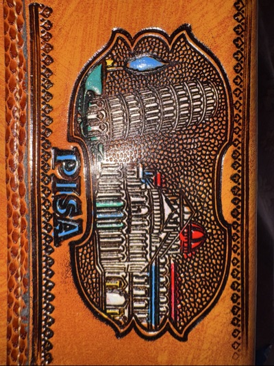 Orange tooled wallet with zip compartment