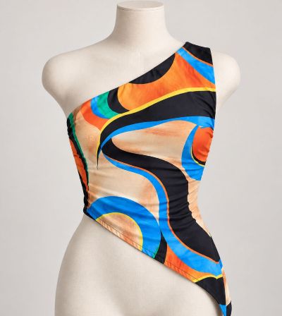 PrettyLittleThing Abstract Print Chiffon Asymmetric Bandeau Top – Size 4