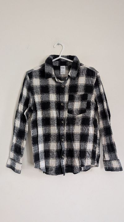 Anko Kids Size 10 Black White Plaid 100% Cotton Flannel Shirt