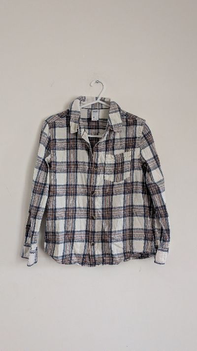 Anko Kids Size 10 Beige Navy Brown Plaid 100% Cotton Flannel Shirt