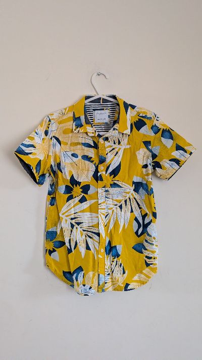 Denim & Flower Ricky Singh Boys 9/10 Yellow Tropical Floral Shirt