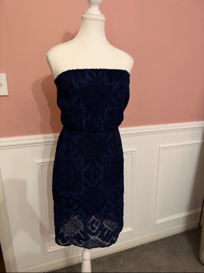Kookai navy strapless textured mini dress