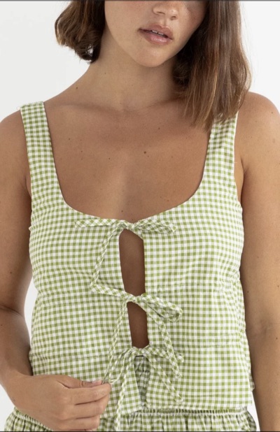 Rhythm white/green gingham check crop top