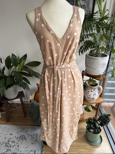 Beautiful Betty Basics Sandy Beige Polka Dot V Neck Jumpsuit