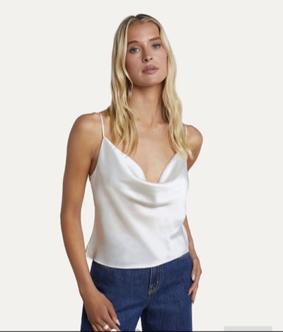 Zara White Satin Cowl Neck Open Back Camisole Top