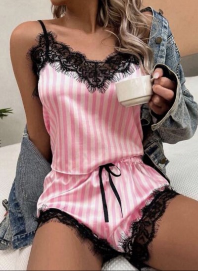 Pink & white striped pyjama set
