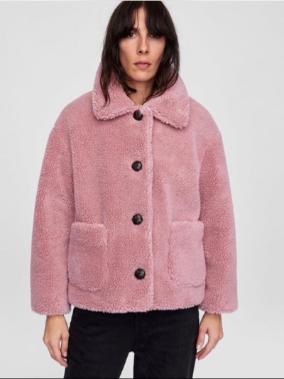Zara Pink Faux Fur Teddy Bear Coat