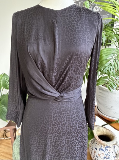 Mango Black Leopard fit flare asymmetric midi dress
