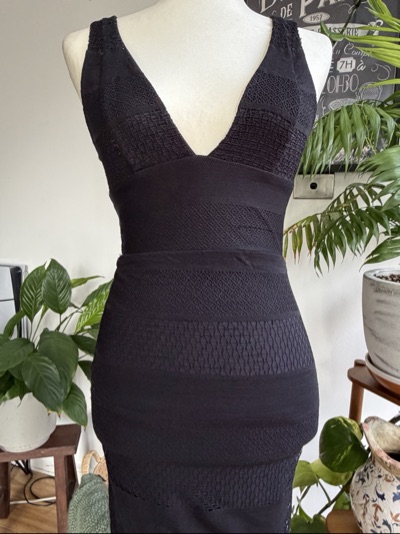 Kookai Black Textured Knit V-Neck Bodycon Dress
