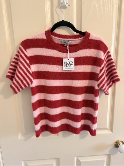 Paper Heart red and pink striped knit/fluffy tee size S