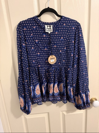 Jaase navy patterned long sleeve top size 16