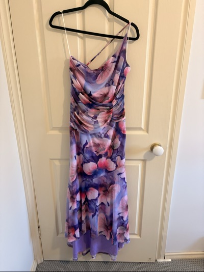 Hello Molly purple floral draped maxi dress size L