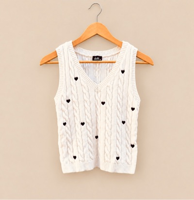 Dotti cream cable-knit vest with heart motifs size XS