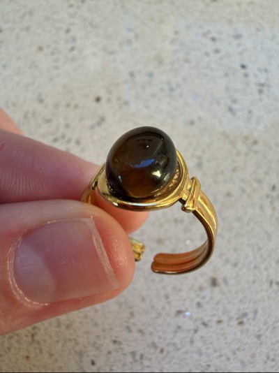 Stainless steel Gold-coloured oval tiger eye stone resizable ring