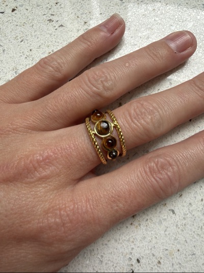 NEW Stainless Steel Gold-tone with tiger eye Resizable Ring