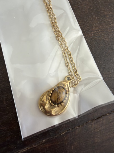 Gold-tone stainless steel with tiger eye pendant necklace
