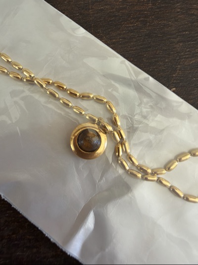 Gold-tone stainless steel pendant tiger eye necklace